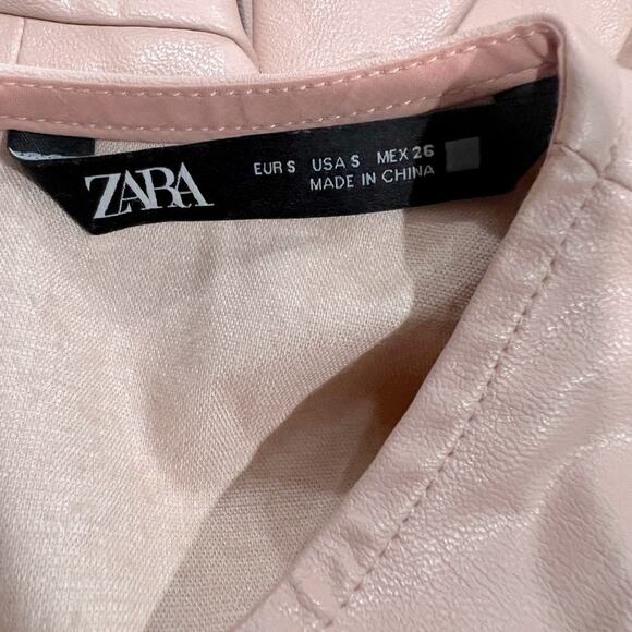 ZARA Peplum Blouse Faux Leather and Fabric Salmon Color  Size Small - Picture 8 of 8